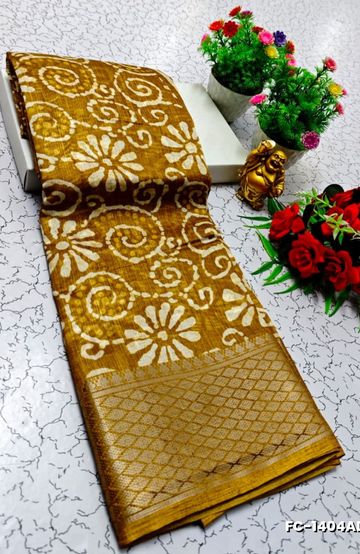 BRIDAL SILK GOLD SILVAR AND COPPER ZARI WEAVE AND WEDDING ART SILK SAREES - ORANGE N (10)