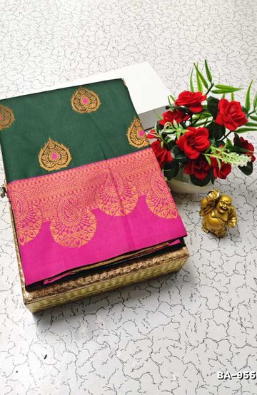 Luxurious heavy work blouse fabric with floral goldwork jaal border - INDIGO COLOUR (1)