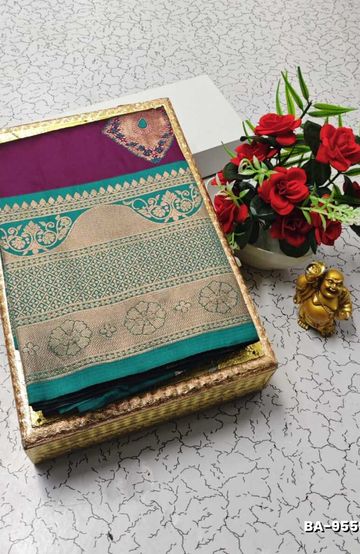 Dailywear cotton sarees premium look lightweight comfortable wear - GREEN COLOUR (1)
