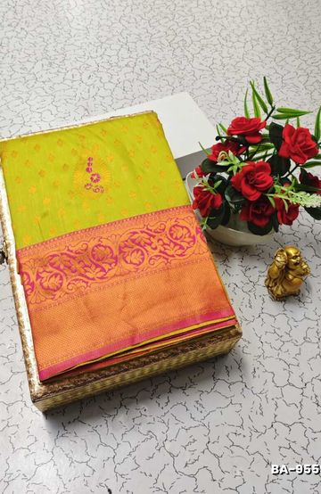 Elegant Silk Dhoti Shirt & Saree Couple Combo coordinated look for special occasions - LIGHT GREEN (3)