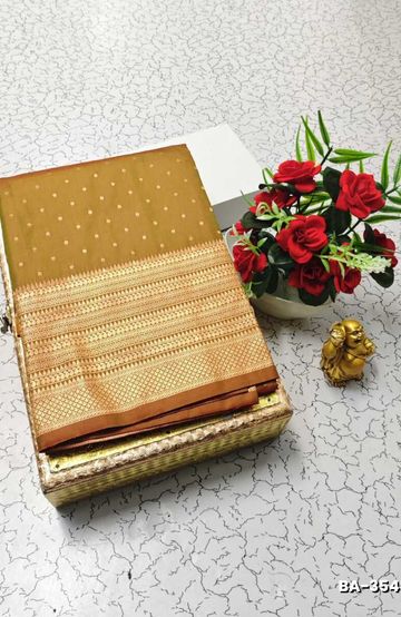 BRIDAL SILK GOLD SILVAR AND COPPER ZARI WEAVE AND WEDDING ART SILK SUBA MUHURTHA PATTU SAREES - WHITE (2)