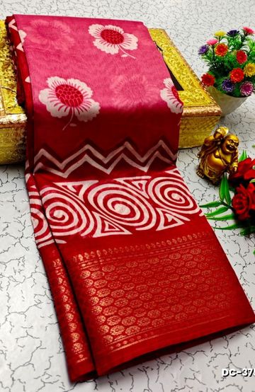 Korvai kotanji Trendy & Fancy bhutta and 2/100 Silk Cotton Sarees Function wear - TOMATO COLOUR (2)