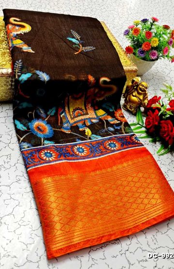 DIGITAL PRINTING DOLA SILK COTTON SAREES - LIGHT YELLOW (1)