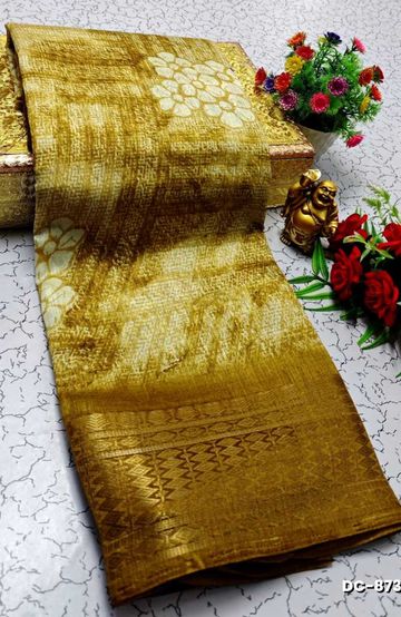 BRIDAL SILK GOLD SILVAR AND COPPER ZARI WEAVE AND WEDDING ART SILK SAREES - ORANGE N (10)