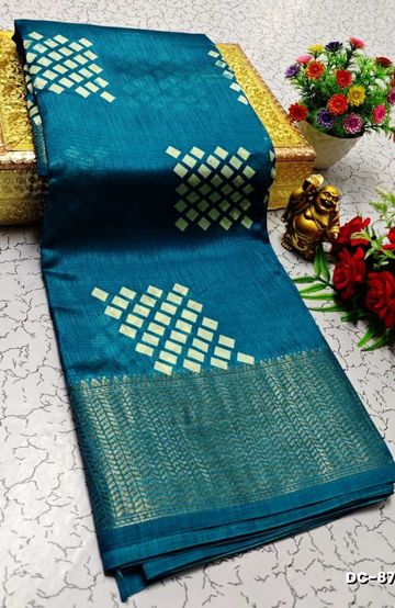 BRIDAL SILK GOLD SILVAR AND COPPER ZARI WEAVE AND WEDDING ART SILK SAREES - TUQUOISE (4)