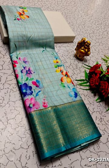 KANCHIPURAM TISSUE TRENDING DESIGN FANCY DHARMAVARAM SILK SAREES - PURPLE - PEACOCK BLUE