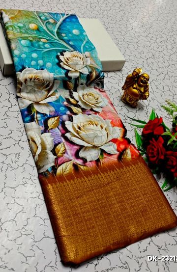 DIGITAL PRINTING DOLA SILK COTTON SAREES - DARK PINK