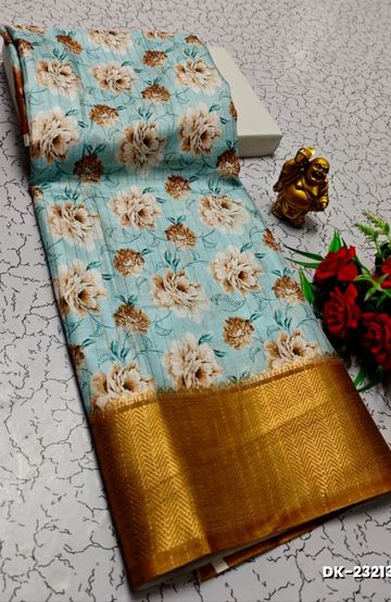 Traditional Look Malgudi Silk Saree Lightweight Silk Blend Saree - BULE