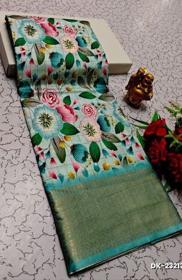 Soft Net Saree with Shimmering Weave and Designer Digital Print Blouse - AS COLOR