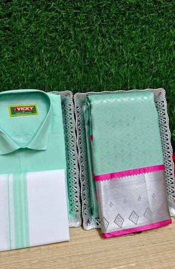 COUPLE COMBO MATCHING AND MATCHING TRADITIONAL SET MATCHING COMBO FOR FESTIVAL SEASONS - DARK GREEN