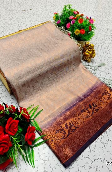 Traditional Checked Silk Saree Premium Design Border Zari Design - SANDLE