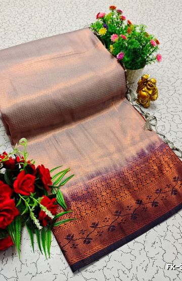 BRIDAL SILK GOLD SILVAR AND COPPER ZARI WEAVE AND WEDDING ART SILK SAREES - LIGHT SKY BLUE (2)