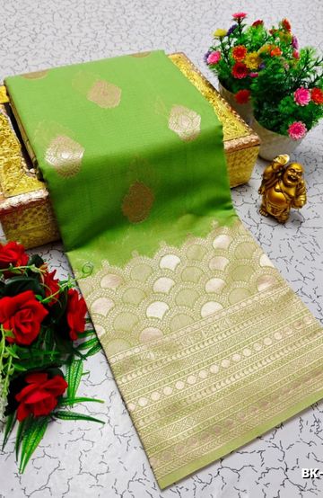 BRIDAL SILK GOLD SILVAR AND COPPER ZARI WEAVE AND WEDDING ART SILK SAREES - LIGHT PINK (8)