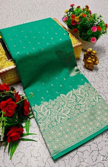 Korvai kotanji Trendy & Fancy bhutta and 2/100 Silk Cotton Sarees Function wear - SKY BLUE