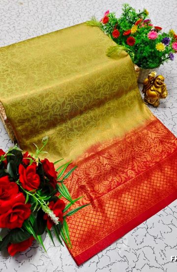 BRIDAL SILK GOLD SILVAR AND COPPER ZARI WEAVE AND WEDDING ART SILK SAREES - LIGHT PEACH (3)