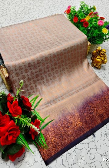 TRENDING DIGITAL EMBROIDERY ZARI WORK KALIYANI COTTON SAREES - BLUE COLOUR