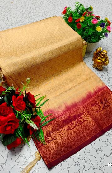 FANCY PLAIN COTTON  SOFT SILK SAREES - ORANGE N