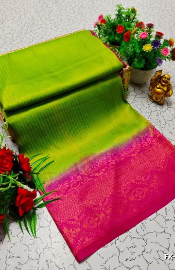 Lightweight Plain Cotton Saree with Retta Petta Zari Border - LITE GREEN