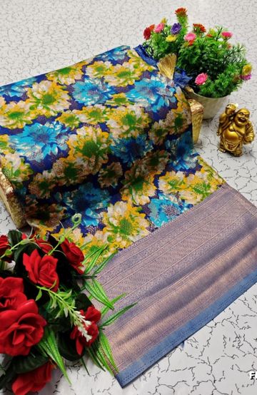 DIGITAL PRINTING DOLA SILK COTTON SAREES - BOTTLE GREEN