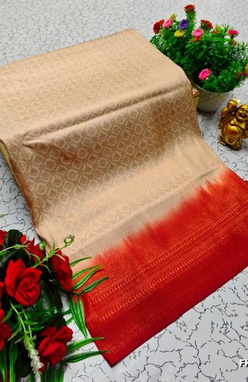 MODERN FANCY SOFT SILK SAREES WITH BUTTA DESIGN - BEIGE COLOUR (1)