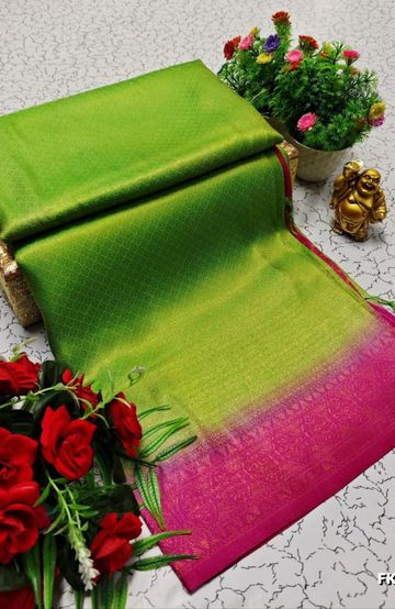 Luxurious heavy work blouse fabric with floral goldwork jaal border - DARK PINK (6)