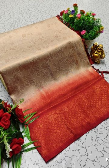 Banaras with our Banarasi Cotton fabric — a beautiful fusion of classic artistry and breathable comfort wear saree - BROWN