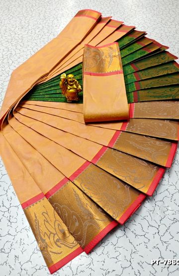 BRIDAL SILK GOLD SILVAR AND COPPER ZARI WEAVE AND WEDDING ART SILK SAREES - ORANGE (3)