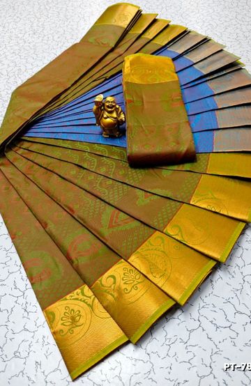 Designer Multi-Color Floral Print Blouse Fabric - DARK GREEN