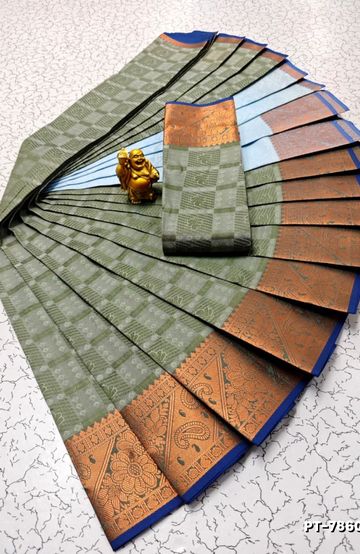 Korvai kotanji Trendy & Fancy bhutta and 2/100 Silk Cotton Sarees Function wear - NORMAL  BLUE