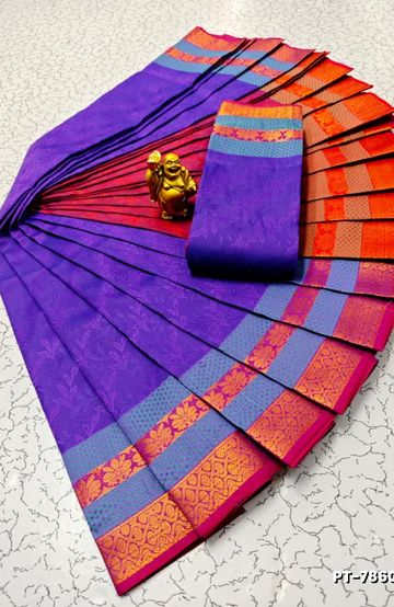 Luxurious heavy work blouse fabric with floral goldwork jaal border - NORMAL  BLUE