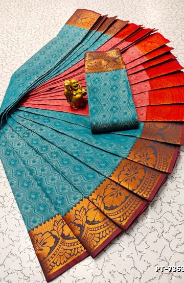 A "one gram gold trending tissue saree" typically refers to a saree made from a lightweight, sheer fabric known as tissue - EMERALD COLOUR (4)