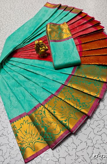 Lightweight Plain Cotton Saree with Retta Petta Zari Border - LITE GREEN