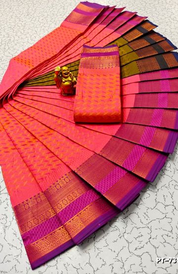 Korvai kotanji Trendy & Fancy bhutta and 2/100 Silk Cotton Sarees Function wear - LIGHT PINK (1)