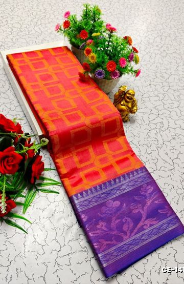 Designer Multi-Color Floral Print Blouse Fabric - BLUE SHADE