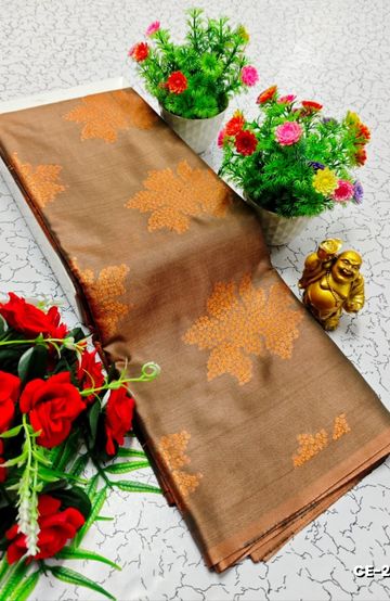 Premium fancy saree soft  silk saree rapier fancy light weight silk type sarees  function wear - BROWN