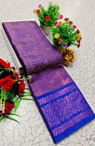 Premium monika cotton silk saree rapier fancy light weight silk type sarees flower design function wear - BRINJAL COLOUR