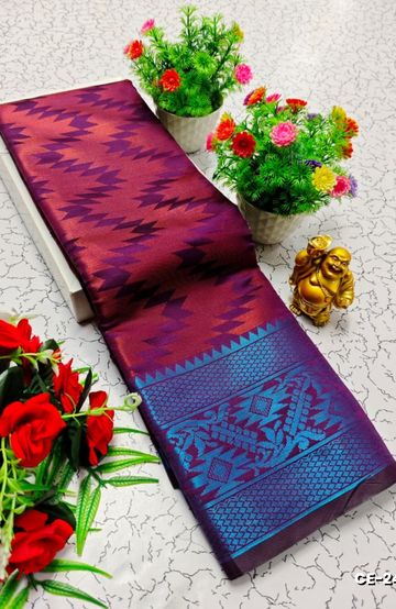 Premium monika cotton silk saree rapier fancy light weight silk type sarees flower design function wear - PLUM COLOUR
