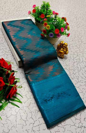 Premium monika cotton silk saree rapier fancy light weight silk type sarees flower design function wear - PEACKOK BLUE