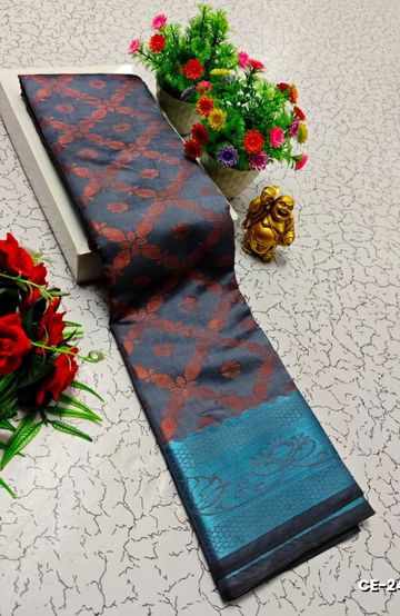 Premium monika cotton silk saree rapier fancy light weight silk type sarees flower design function wear - GRAY