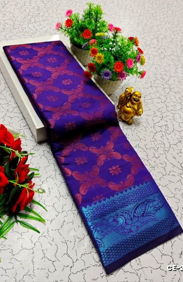 Premium monika cotton silk saree rapier fancy light weight silk type sarees flower design function wear - R BLUE