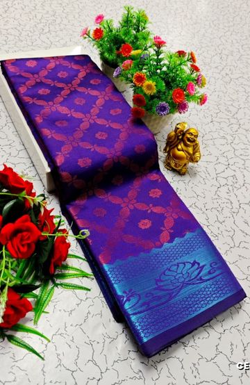 Premium monika cotton silk saree rapier fancy light weight silk type sarees flower design function wear - ROYAL BLUE