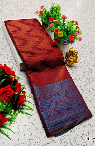 Premium monika cotton silk saree rapier fancy light weight silk type sarees flower design function wear - MERUN