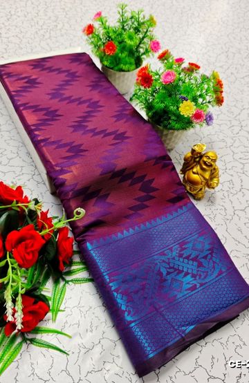 Premium monika cotton silk saree rapier fancy light weight silk type sarees flower design function wear - PURPLE COLOUR