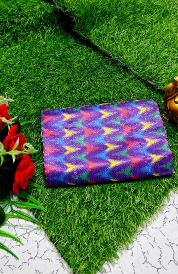 Designer Multi-Color Floral Print Blouse Fabric - BRINJAL COLOUR