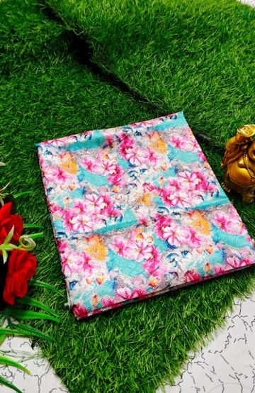 Designer Multi-Color Floral Print Blouse Fabric - LIGHT SKY BLUE