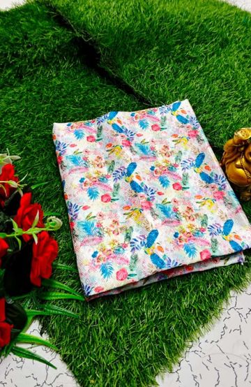 Designer Multi-Color Floral Print Blouse Fabric - BEIGE COLOUR