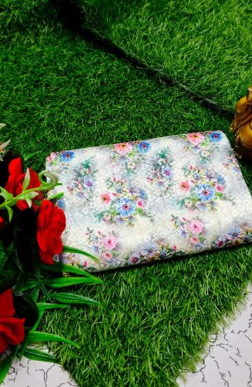 Designer Multi-Color Floral Print Blouse Fabric - IVORY COLOUR