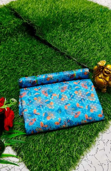 Designer Multi-Color Floral Print Blouse Fabric - BLUE COLOUR