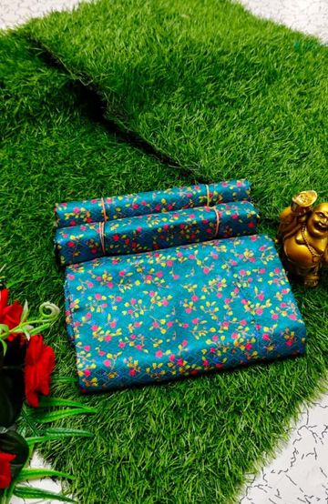 Designer Multi-Color Floral Print Blouse Fabric - TEAL COLOUR