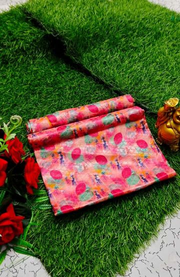 Designer Multi-Color Floral Print Blouse Fabric - CORAL COLOUR